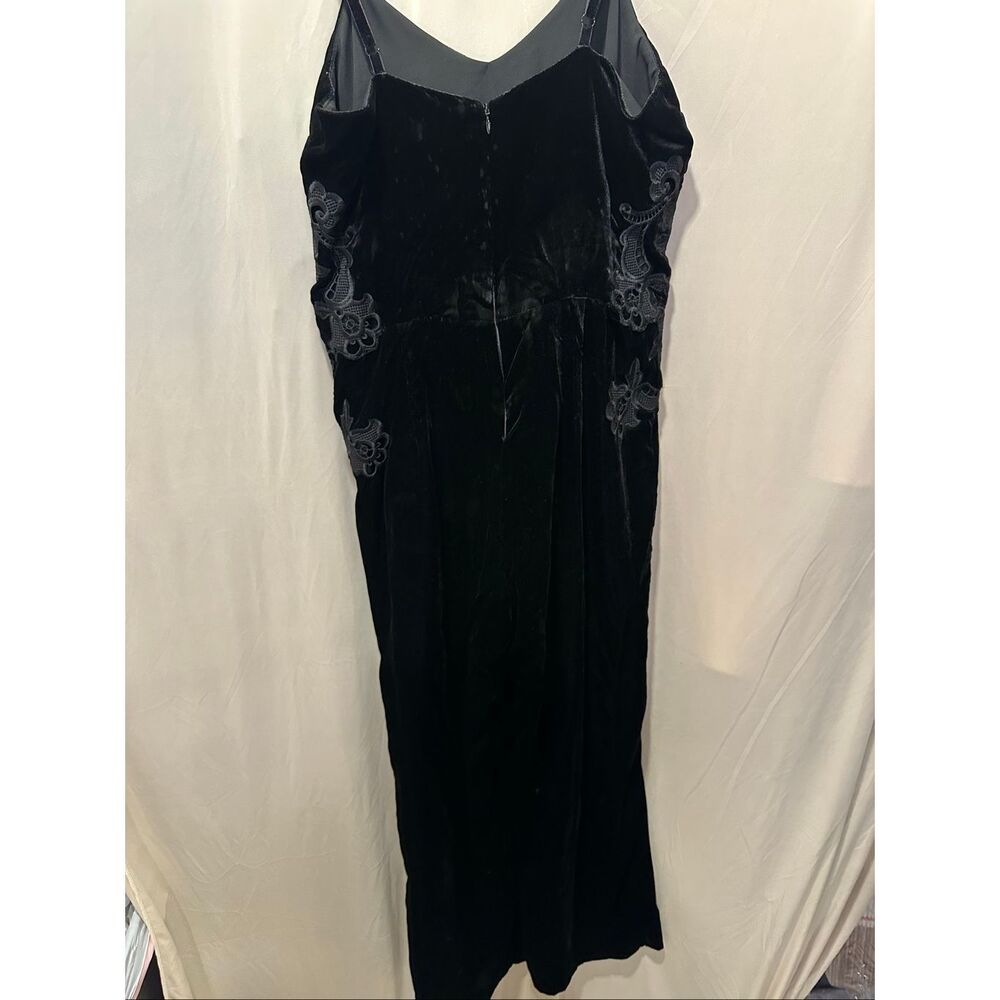 Sandro Paris Emilia Black Velvet Jumpsuit Lace Embroidered Straight Leg Sleevele - Picture 6 of 11
